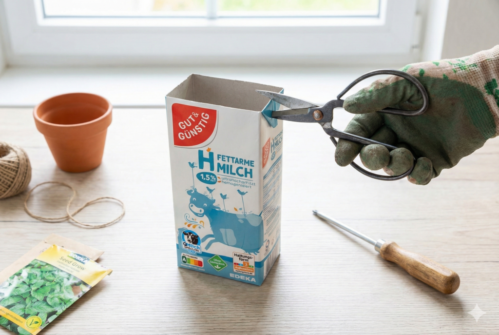 Milchkartons (TetraPacks) als Anzuchttöpfe